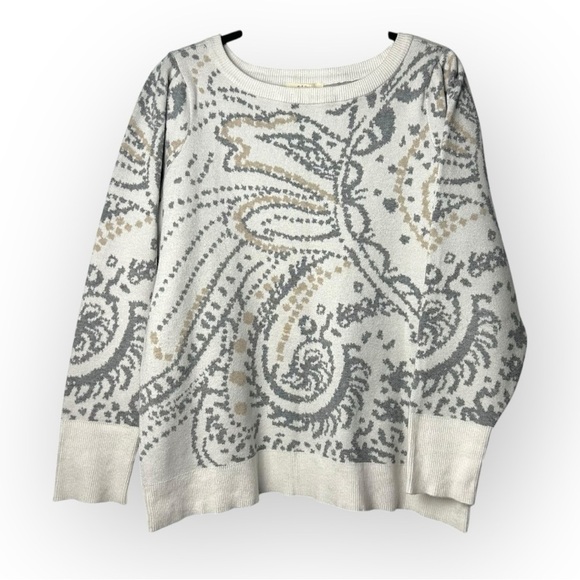 Peyton Primrose Abstract Paisley Ivory Sweater XL - Picture 1 of 5